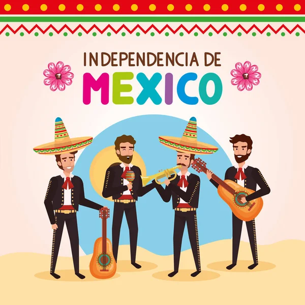 Independencia Mexico Lettering Mariachis Poster — Vetor de Stock