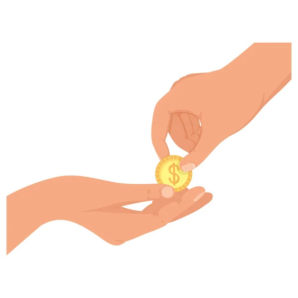 Hands Giving Charity Coin Icon — Stock vektor