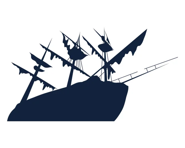 Sunken Pirate Ship Silhouette Icon — 图库矢量图片