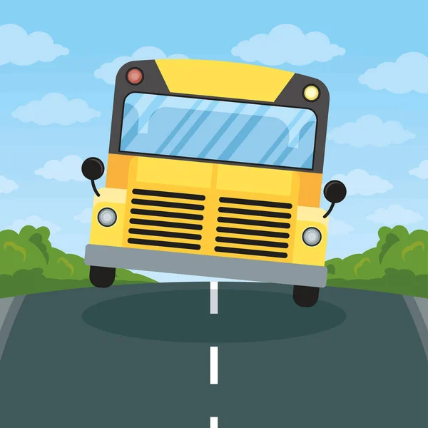 School Bus Front Road Scene — Vetor de Stock