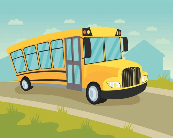 School Bus Road Scene — Stock Vector