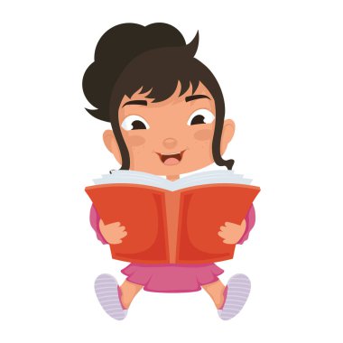 Küçük kız kitap karakteri okuyor.