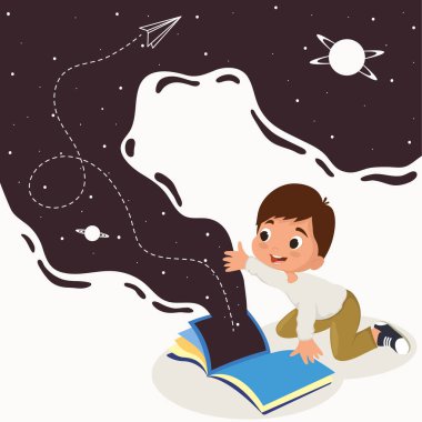 Çocuk macera kitapları okuyor.