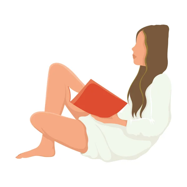 Oturmuş Kitap Okuyan Genç Bir Kadın — Stok Vektör