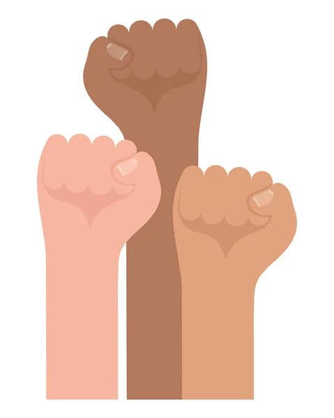 Interracial Fists Hands Protesting Icon — Vector de stock