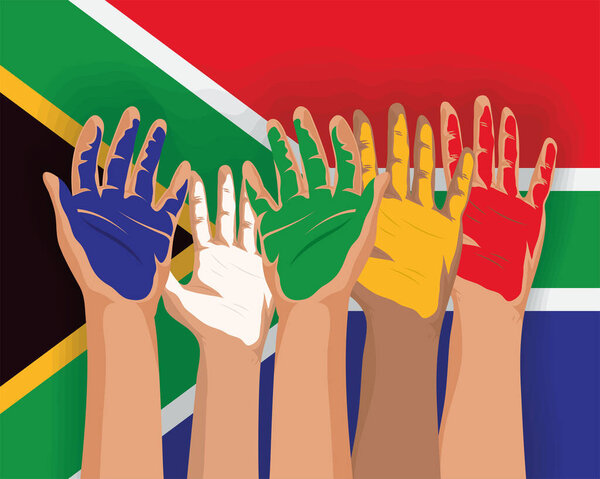 south africa flag and hands painted scene