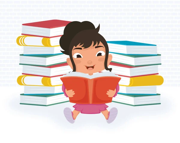 Girl Reading Books Scene — Stock vektor