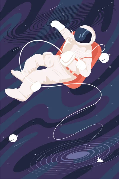 Uzay Sahnesinde Süzülen Astronot — Stok Vektör