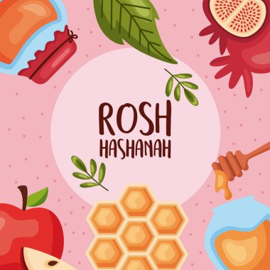 Rosh Hashanah simgelerle harf çerçevesi