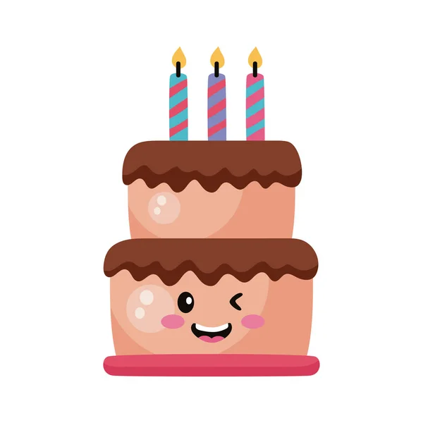 Birthday Cake Kawaii Comic Character — Vector de stock
