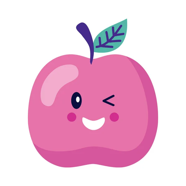 Jablko Čerstvé Ovoce Kawaii Znak — Stockový vektor