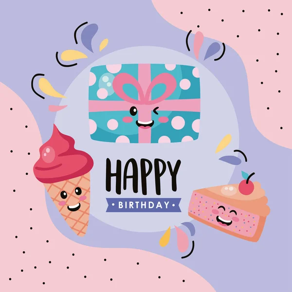 Happy Birthday Lettering Card Gift — Stock Vector