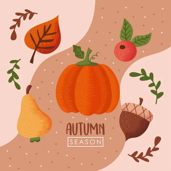 Autumn Season Lettering Fruits — Stockvektor