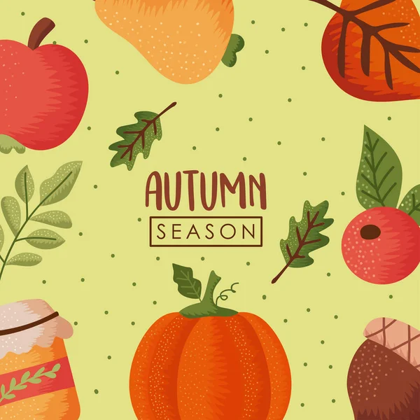 Autumn Season Lettering Card Fruits — Wektor stockowy