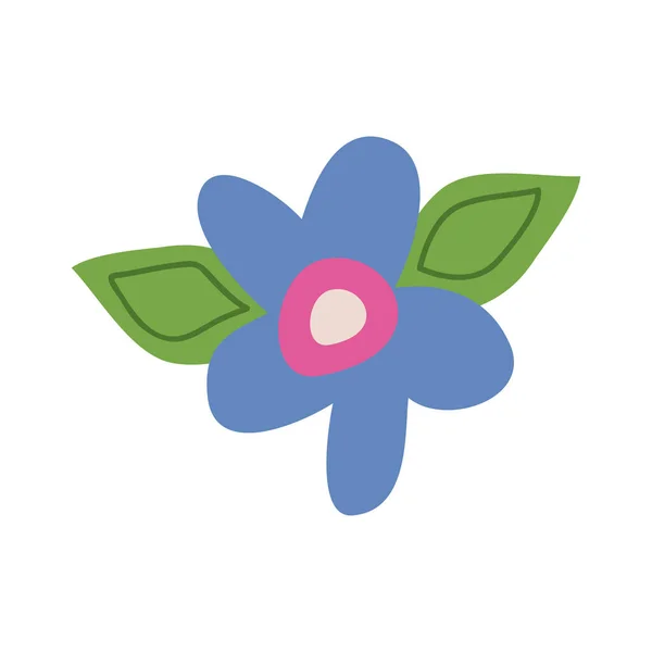 Blauwe Bloem Met Bladeren Pictogram — Stockvector