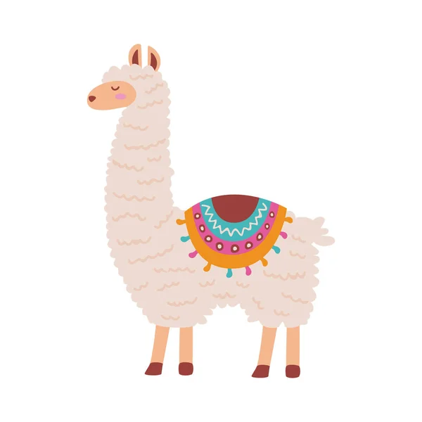 Cute Llama Standing Perubian Character — Stock Vector