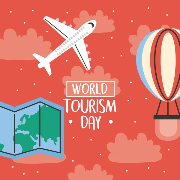 World Turism Day Lettering Poster Airplane – stockvektor