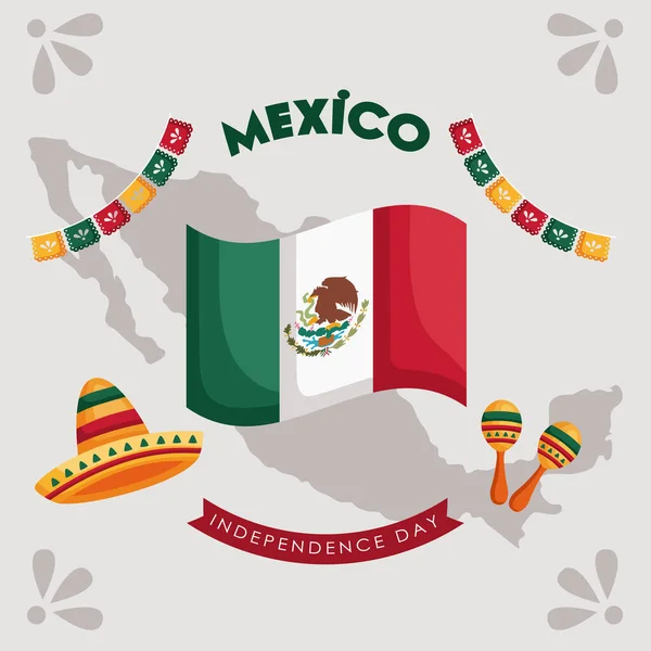 Mexico Indepencence Lettering Poster Flag — Archivo Imágenes Vectoriales