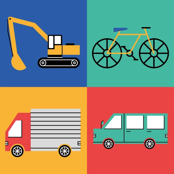 Four Means Transport Icons — Vetor de Stock