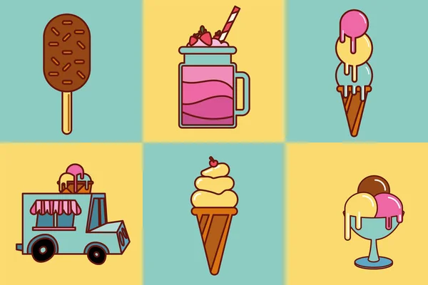 Seis Helados Set Productos — Vector de stock