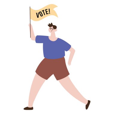 male voter with flag walking