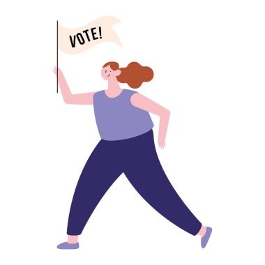 female voter with flag walking