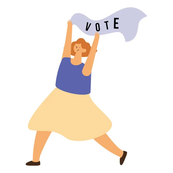 Happy Woman Voter Walking Character — Vetor de Stock