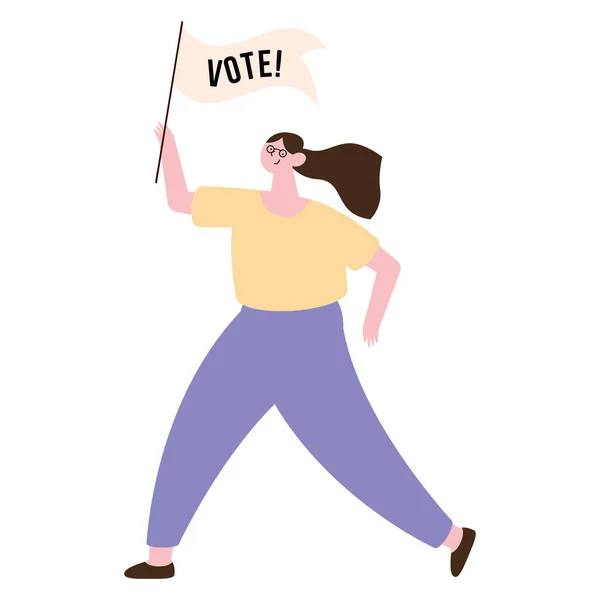 Female Voter Walking Flag — ストックベクタ