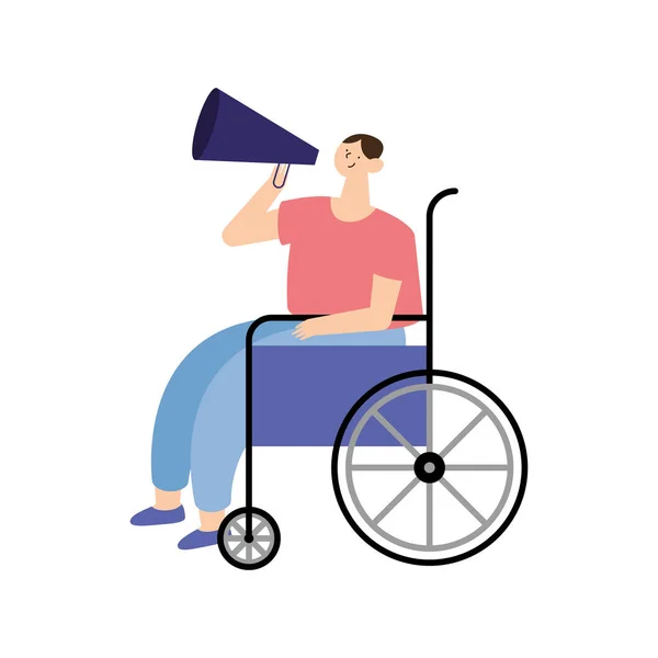 Man Wheelchair Megaphone Protesting — Image vectorielle