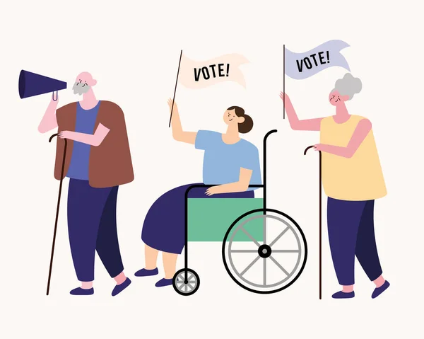 Three Voters Disabled Characters Group — Wektor stockowy