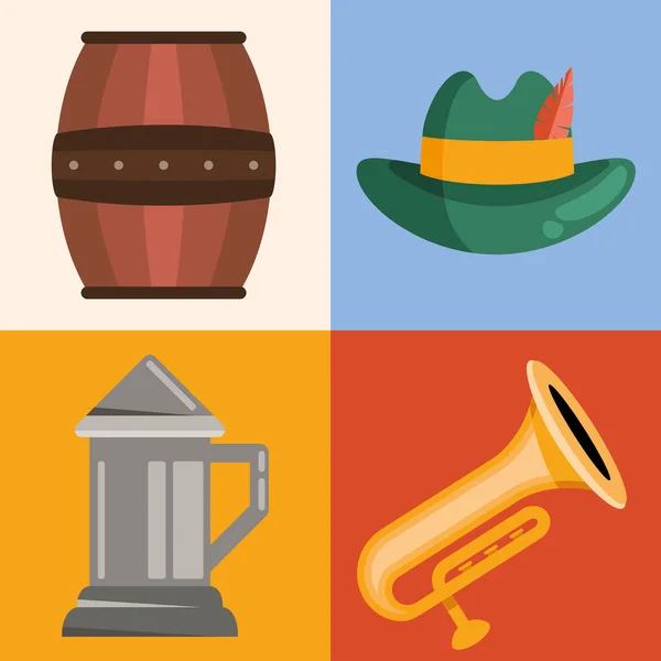 Oktoberfest Celebration Set Four Icons — ストックベクタ