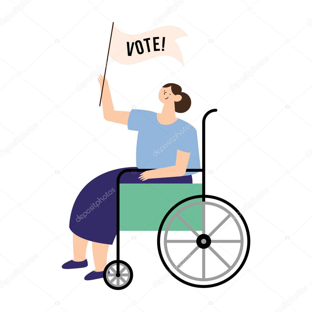female voter in wheelchair character