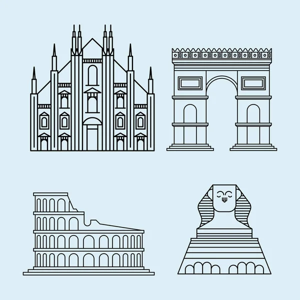 Four Tourism Landmarks Set Icons — ストックベクタ