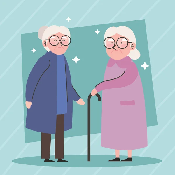 Grandmothers Couple Standing Avatars Characters — Stock Vector