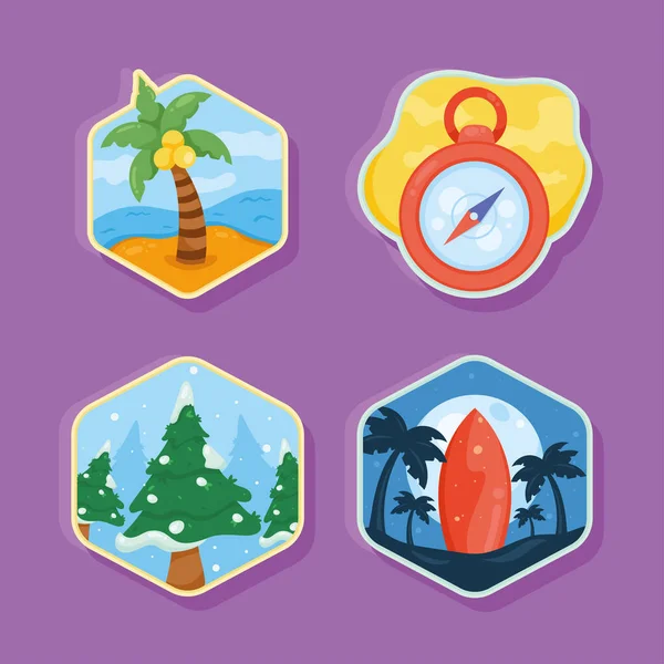 Four Adventure Badges Set Icons — Διανυσματικό Αρχείο