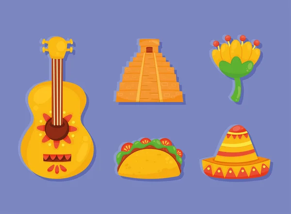 Mexican Culture Set Five Icons —  Vetores de Stock