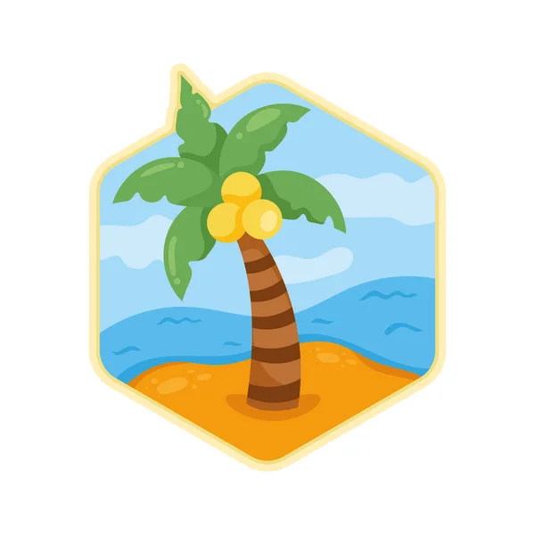 Beach Palm Adventure Badge Icon — Vetor de Stock