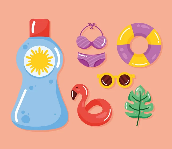 Summer Vacations Set Six Icons — Stock Vector