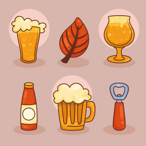 Six Oktoberfest Celebration Set Icons — Wektor stockowy