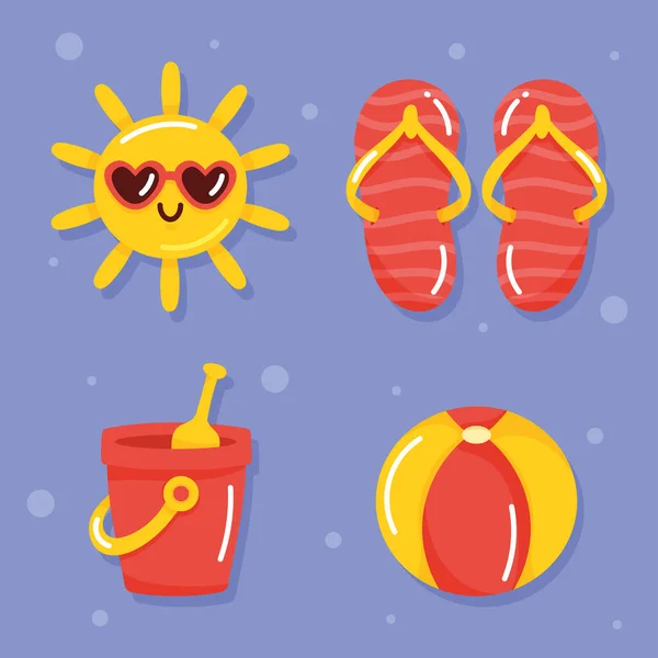 Four Summer Vacations Set Icons — Stock Vector