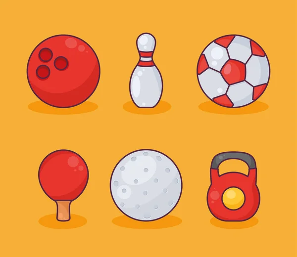 Six Sports Equipment Set Icons —  Vetores de Stock