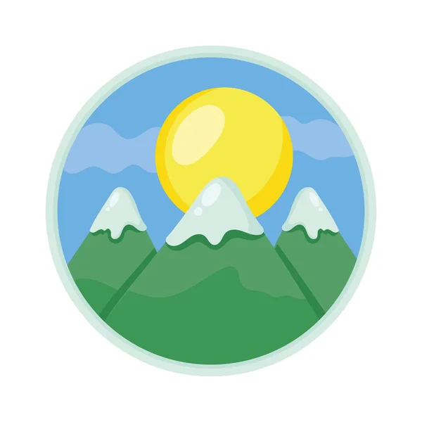 Ikone Für Berge Und Sonnenabzeichen — Stockvektor