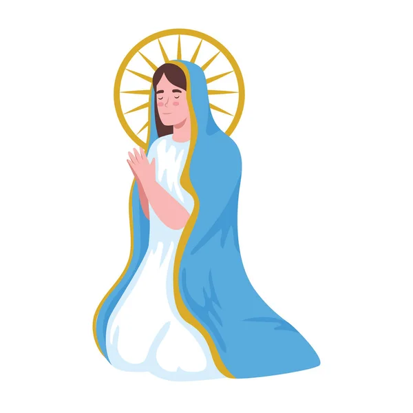 Virgin Kneeling Praying Holy Character — 图库矢量图片