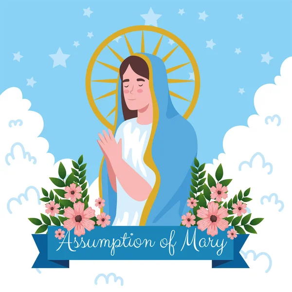 Assumption Mary Postcard Virgin — Stockvektor