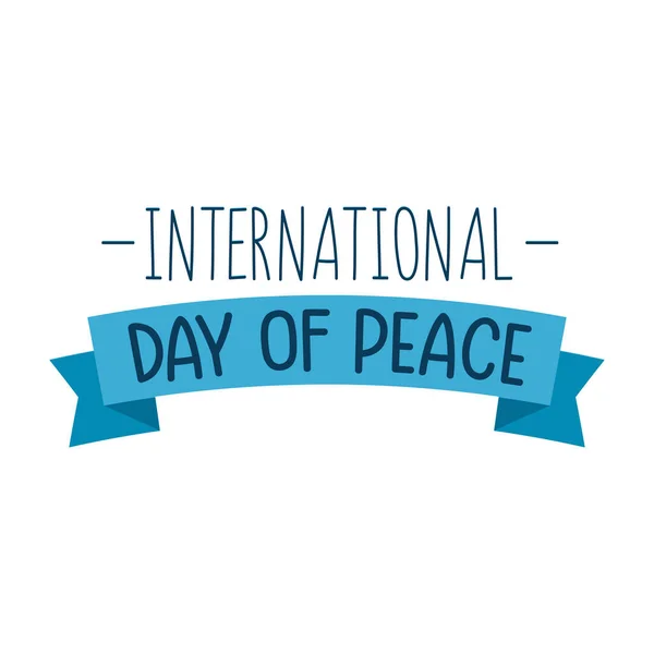 International Peace Day Lettering Ribbon — Vetor de Stock