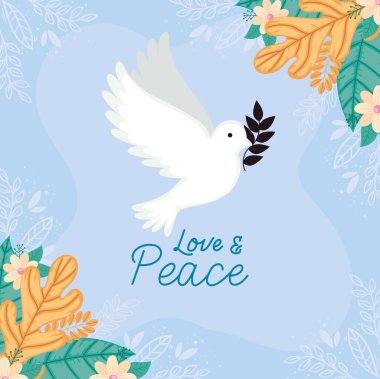 peace and love lettering with dove