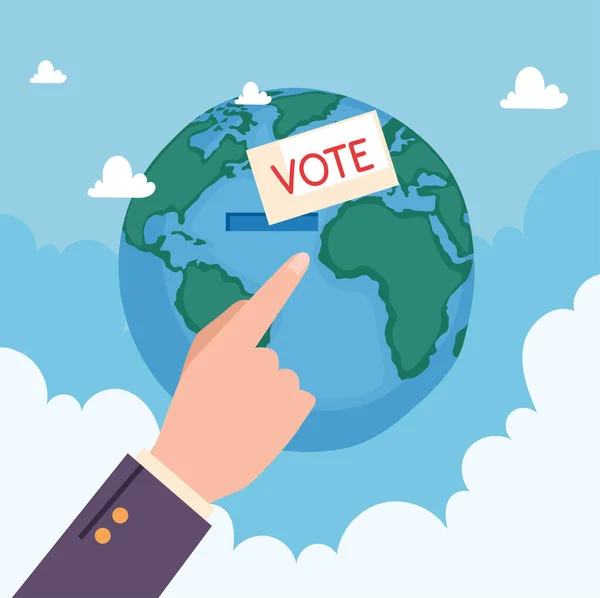 Hand Indexing Planet Earth Vote Day — стоковый вектор