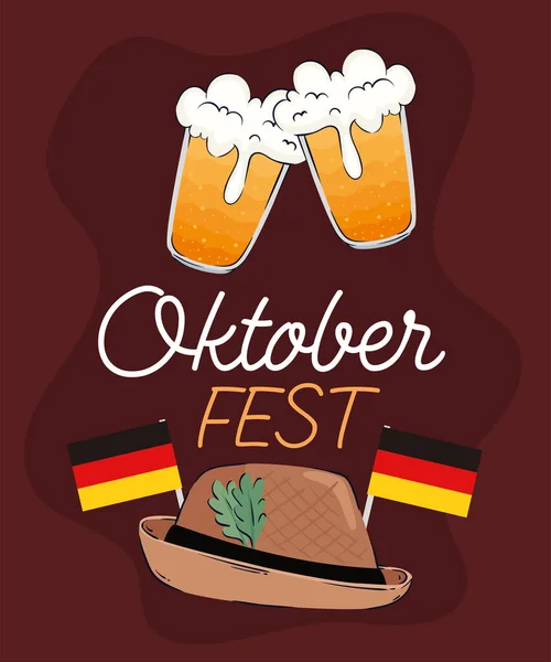 Oktober Fest Lettering Card Germany Hat — 스톡 벡터