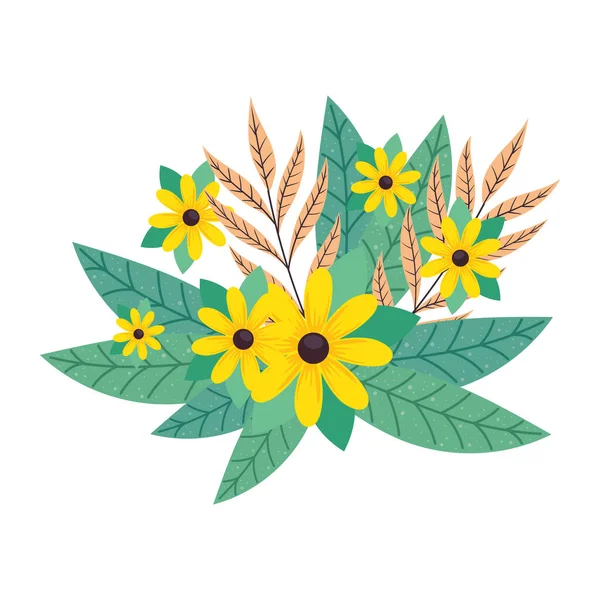 Yellow Flowers Garden Decorative Nature Icon — Stock Vector