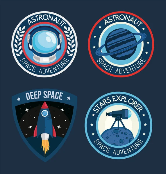 Four Space Retro Set Stickers — Διανυσματικό Αρχείο